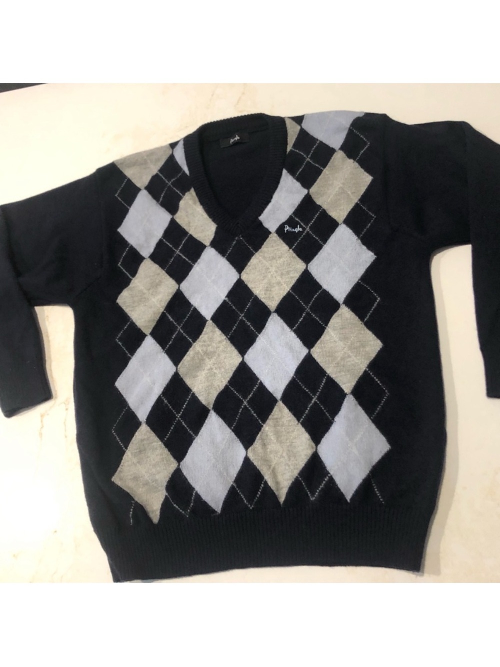 Pringle navy wool Argyle Sweater